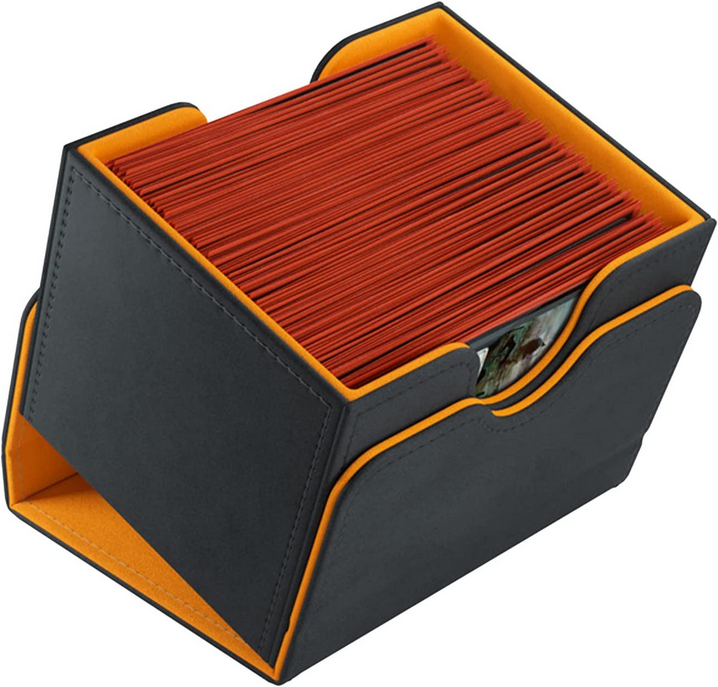 Gamegenic Sidekick 100+ XL Convertible Deck Box Holds 100 Double Sleeved Cards in Extra Thick Inner Card Sleeves Black & Orange Color G20067