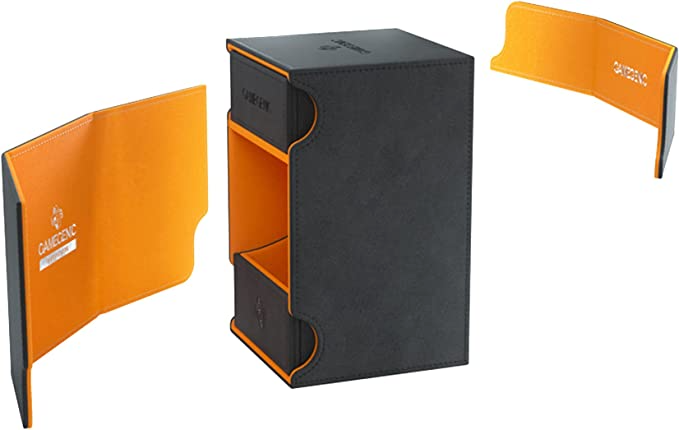 Gamegenic Watchtower 100+ XL Convertible Deck Box Holds up to 100 Cards Black and Orange Color G20069