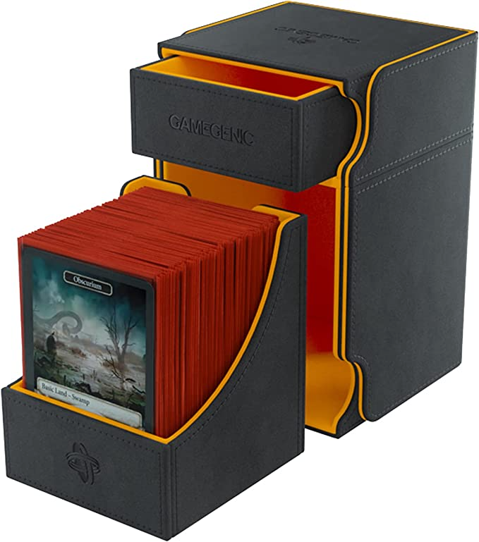 Gamegenic Watchtower 100+ XL Convertible Deck Box Holds up to 100 Cards Black and Orange Color G20069