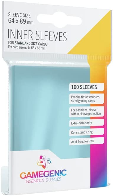 Gamegenic Inner Sleeves Pack of 100 Clear Standard Card Game Sleeves for Board Games and Card Games hold Up to 100 TCG Decks and Gaming Cards GG1013