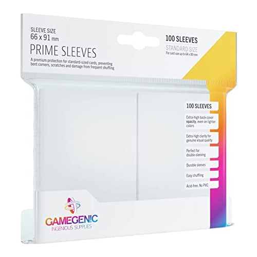 Gamegenic Prime Standard-Sized Card Sleeves 100 Pack of 66 mm by 91 mm Card Sleeves White Color GG1017