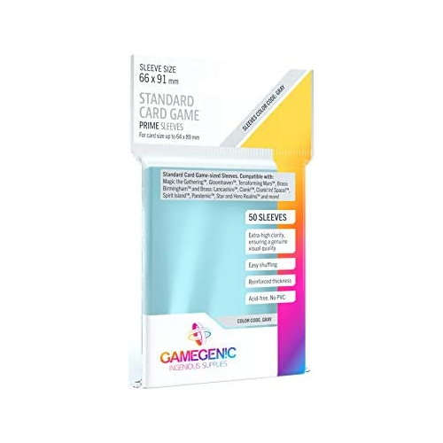 Gamegenic Prime Board Game Sleeves Pack of 50 Extra-Clear Sleeves Premium Card Protection FFG Gray Color Code GG1048