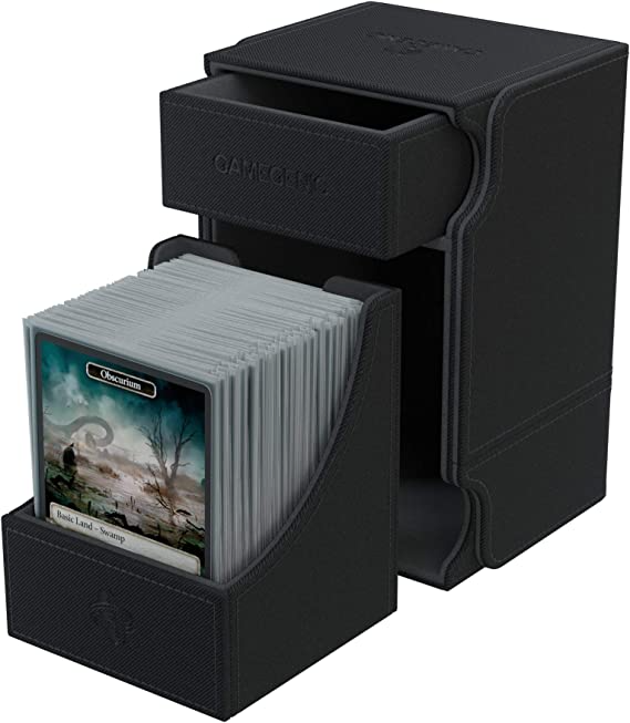 Gamegenic Deck Box Watchtower Convertible Black 100Ct Holds Double Sleeved Cards With Accessories Drawer Mix & Match Customization Secure Closure With Powerful Magnets GG2037