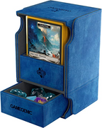 Gamegenic Deck Box Watchtower Convertible Blue 100Ct Holds Double Sleeved Cards With Accessories Drawer Mix & Match Customization Secure Closure With Powerful Magnets GG2038