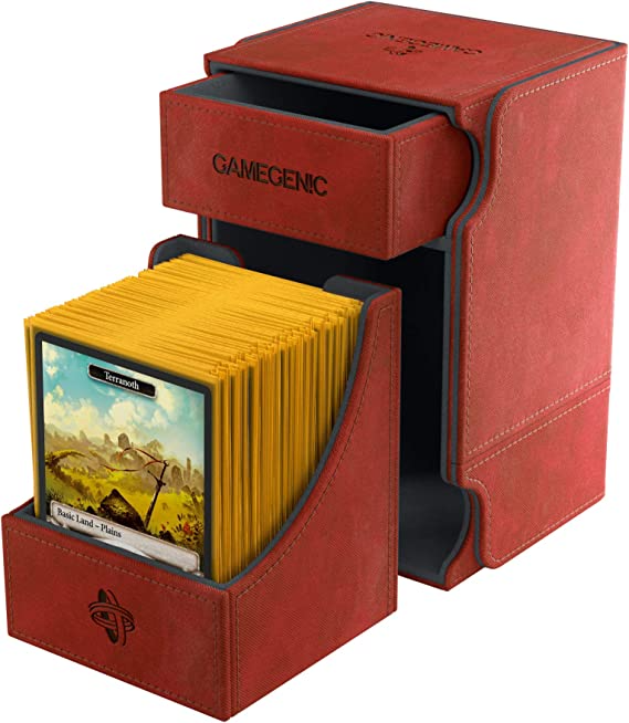 Gamegenic Deck Box Watchtower Convertible Red 100Ct Holds Double-Sleeved Cards With Accessories Drawer Mix & Match Customization Left And Right Handed Use Secure Closure With Powerful Magnets GG2039