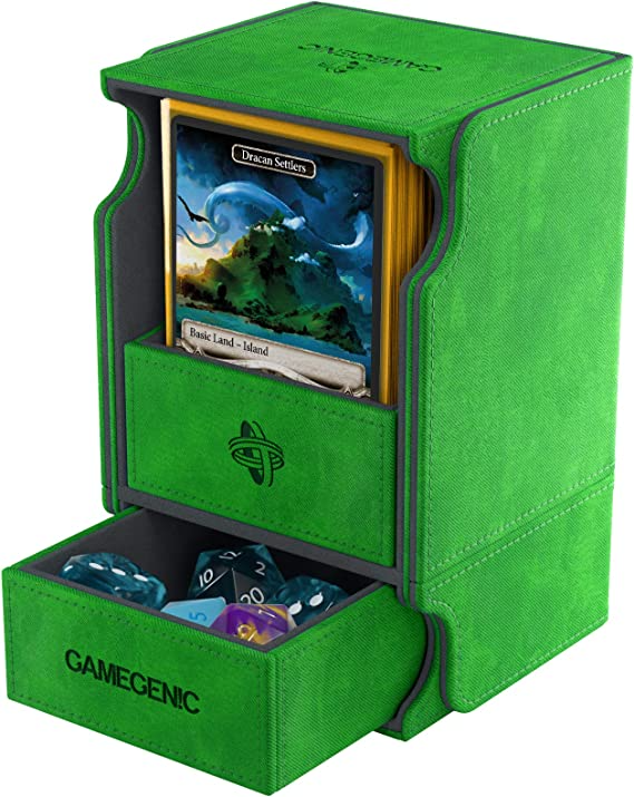 Gamegenic Deck Box Watchtower Convertible Green 100Ct Holds Double Sleeved Cards With Accessories Drawer Mix & Match Customization Secure Closure With Powerful Magnets GG2041