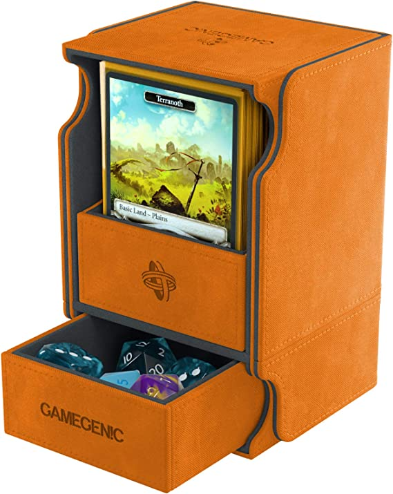Gamegenic Deck Box Watchtower Convertible Orange 100CtHolds Double Sleeved Cards With Accessories Drawer Mix & Match Customization Secure Closure With Powerful Magnets GG2045