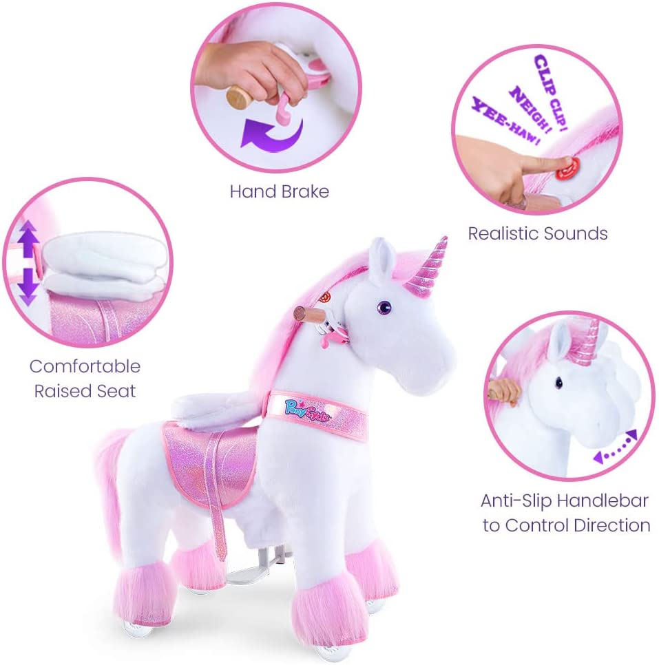 PonyCycle Pink Unicorn Ride On Toy Walking & Rocking Pony for Kids Ages 7+ Max Load 176 lbs - Ux502