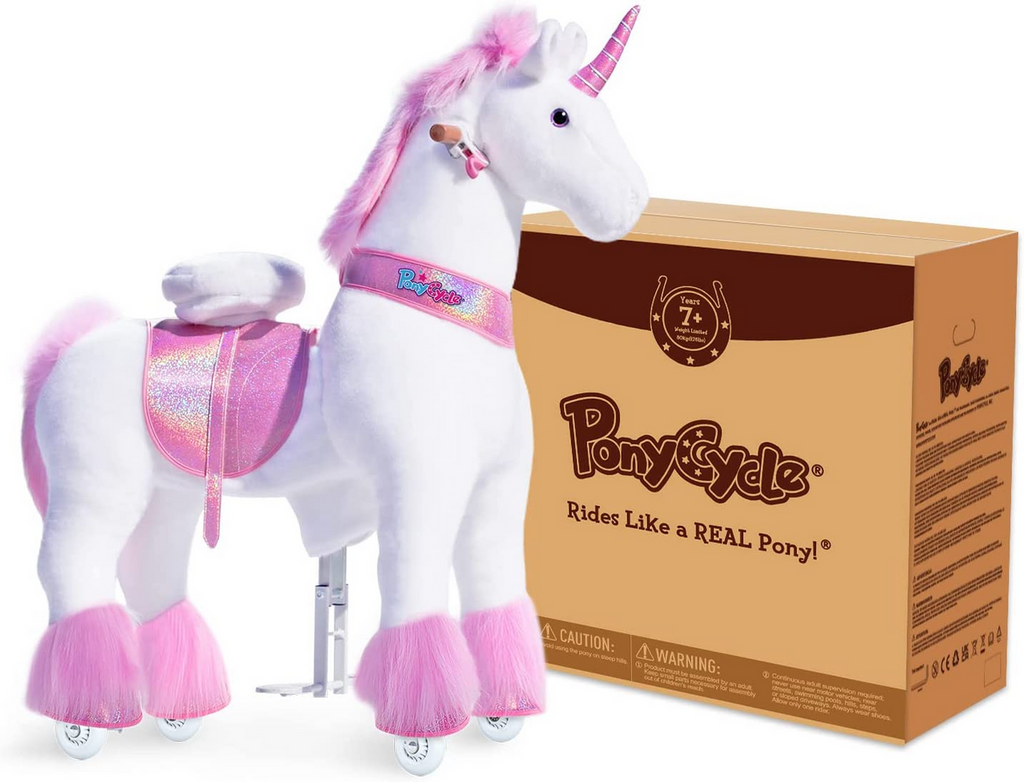 PonyCycle Pink Unicorn Ride On Toy Walking & Rocking Pony for Kids Ages 7+ Max Load 176 lbs - Ux502