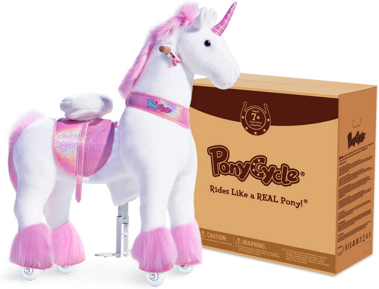 PonyCycle Pink Unicorn Ride On Toy Walking & Rocking Pony for Kids Ages 7+ Max Load 176 lbs - Ux502