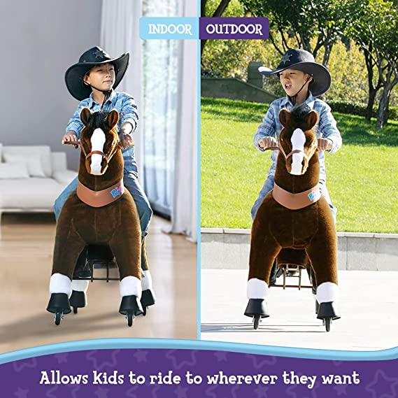 PonyCycle Dark Brown Horse Ride On Toy Walking & Rocking Pony with White Hooves for Kids Ages 7+ Max Load 176 lbs - Ux521