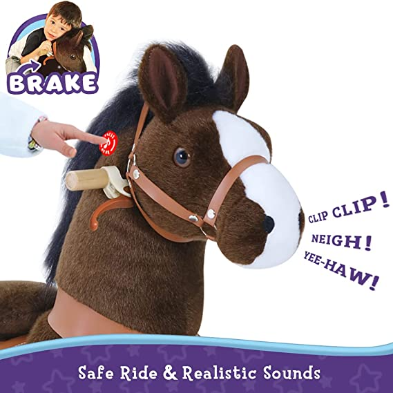 PonyCycle Dark Brown Horse Ride On Toy Walking & Rocking Pony with White Hooves for Kids Ages 7+ Max Load 176 lbs - Ux521