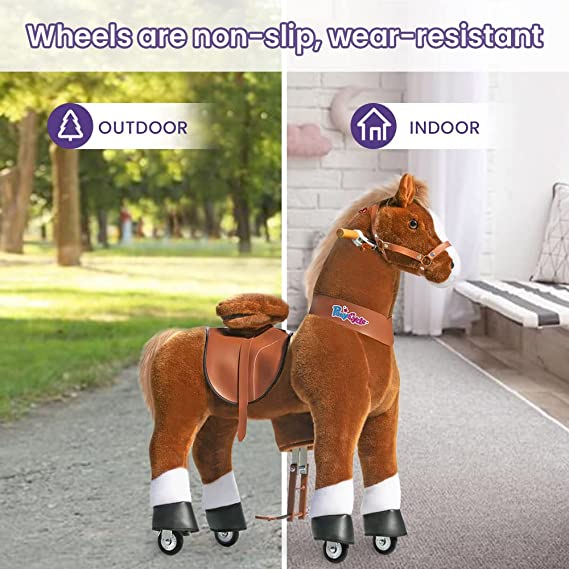 PonyCycle Brown Horse Ride On Toy Walking & Rocking Pony with White Hooves for Kids Ages 7+ Max Load 176 lbs - Ux524