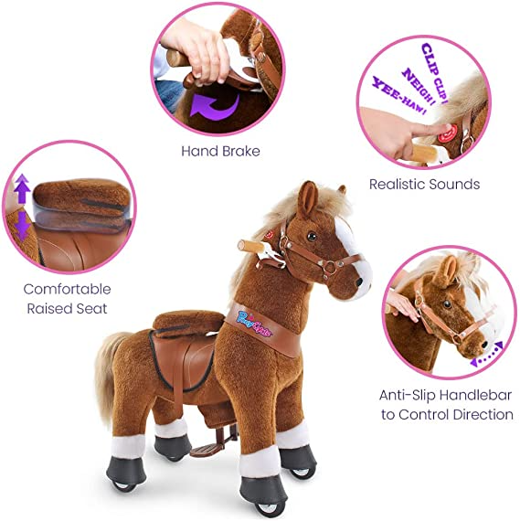 PonyCycle Brown Horse Ride On Toy Walking & Rocking Pony with White Hooves for Kids Ages 7+ Max Load 176 lbs - Ux524