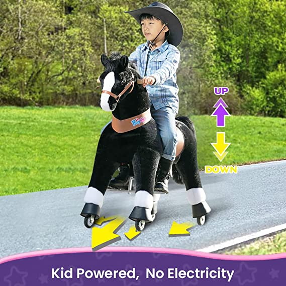 PonyCycle Black Horse Ride On Toy Walking & Rocking Pony with White Hooves for Kids Ages 7+ Max Load 176 lbs - Ux526