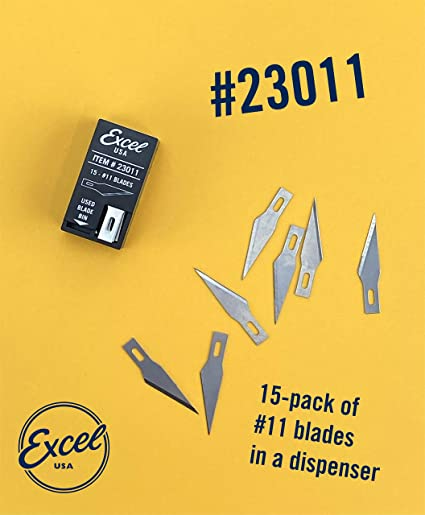 Excel Blades #11 Craft Knife Replacement Blades - Double Honed Blades for Craft Knife - Perfect for Trimming Wood, Plastic, Paper, Leather and More - Set of 15 with Dispenser