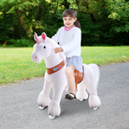 PonyCycle Official Updated 2021 Edition Ride on Unicorn Toy Plush Walking Animal White Unicorn Small Size Ages 3 to 5 UX304