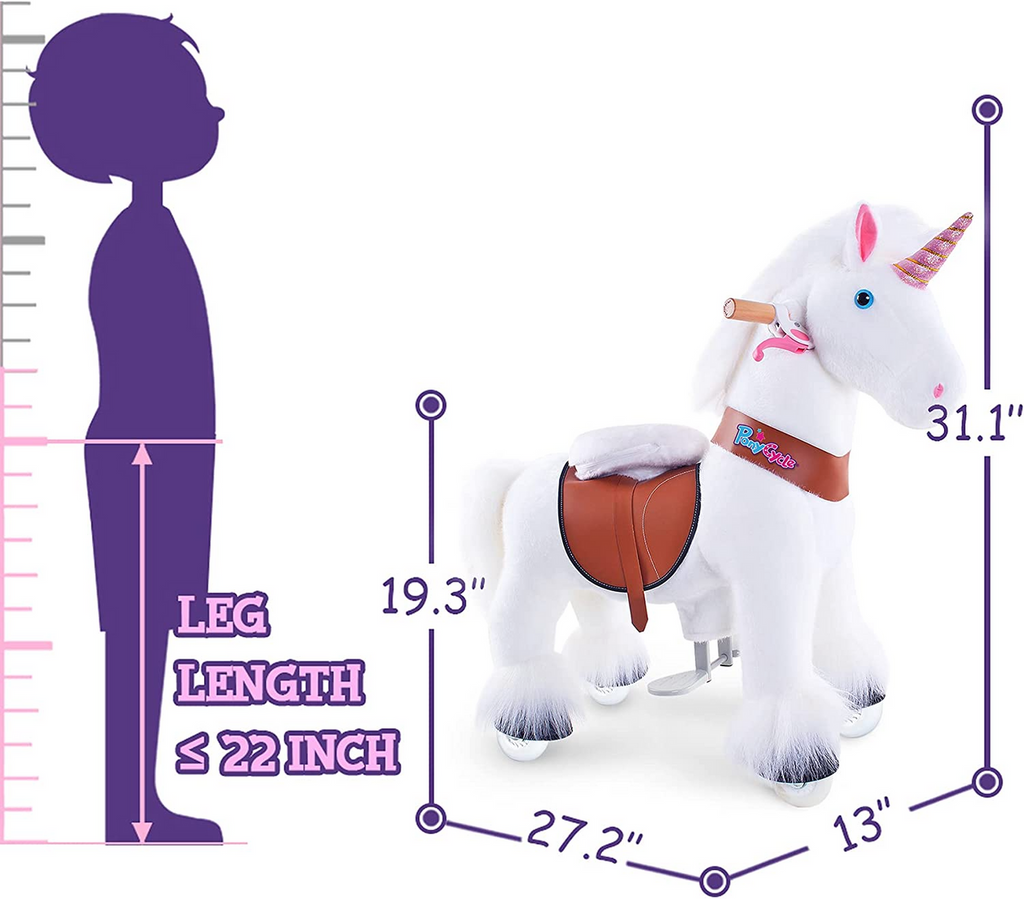 PonyCycle Official Updated 2021 Edition Ride on Unicorn Toy Plush Walking Animal White Unicorn Small Size Ages 3 to 5 UX304