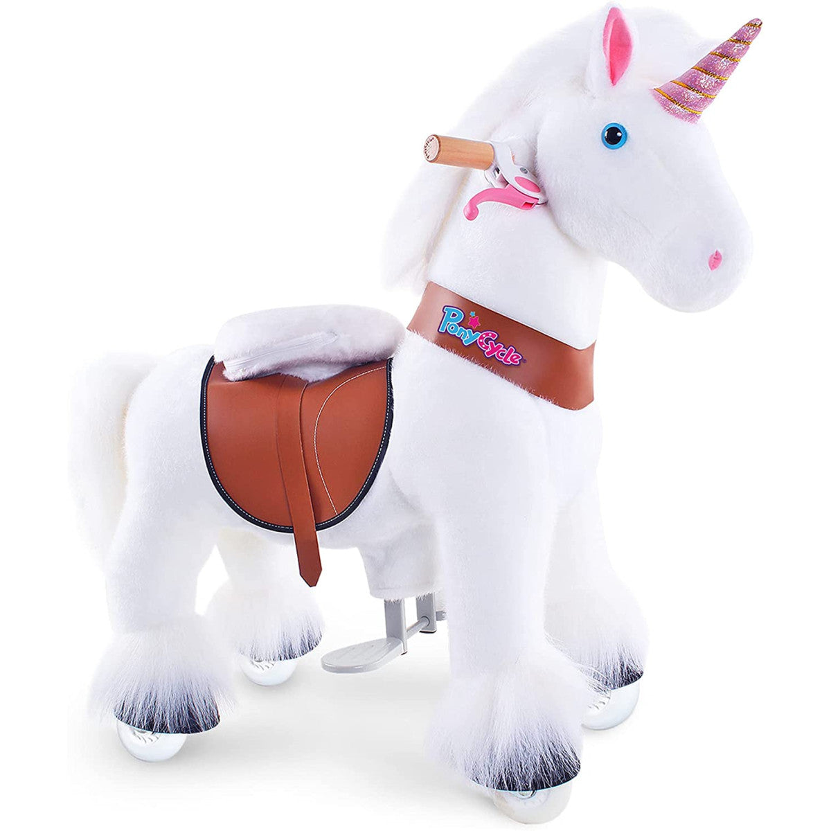 PonyCycle Official Updated 2021 Edition Ride on Unicorn Toy Plush Walking Animal White Unicorn Small Size Ages 3 to 5 UX304