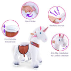 PonyCycle White Unicorn Ride On Horse Toy Walking & Rocking Pony for Kids Ages 4-7 Max Load 88 lbs - Ux404