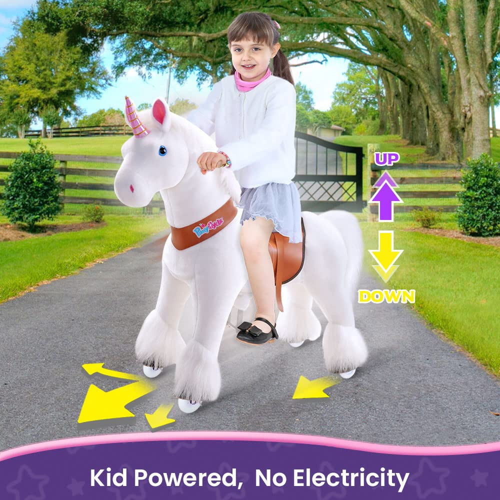 PonyCycle White Unicorn Ride On Horse Toy Walking & Rocking Pony for Kids Ages 4-7 Max Load 88 lbs - Ux404