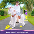 PonyCycle White Unicorn Ride On Horse Toy Walking & Rocking Pony for Kids Ages 4-7 Max Load 88 lbs - Ux404