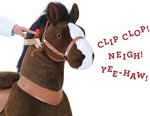 PonyCycle Dark Brown Horse Ride On Toy Walking & Rocking Pony with White Hooves for Kids Ages 4-7 Max Load 88 lbs - Ux421