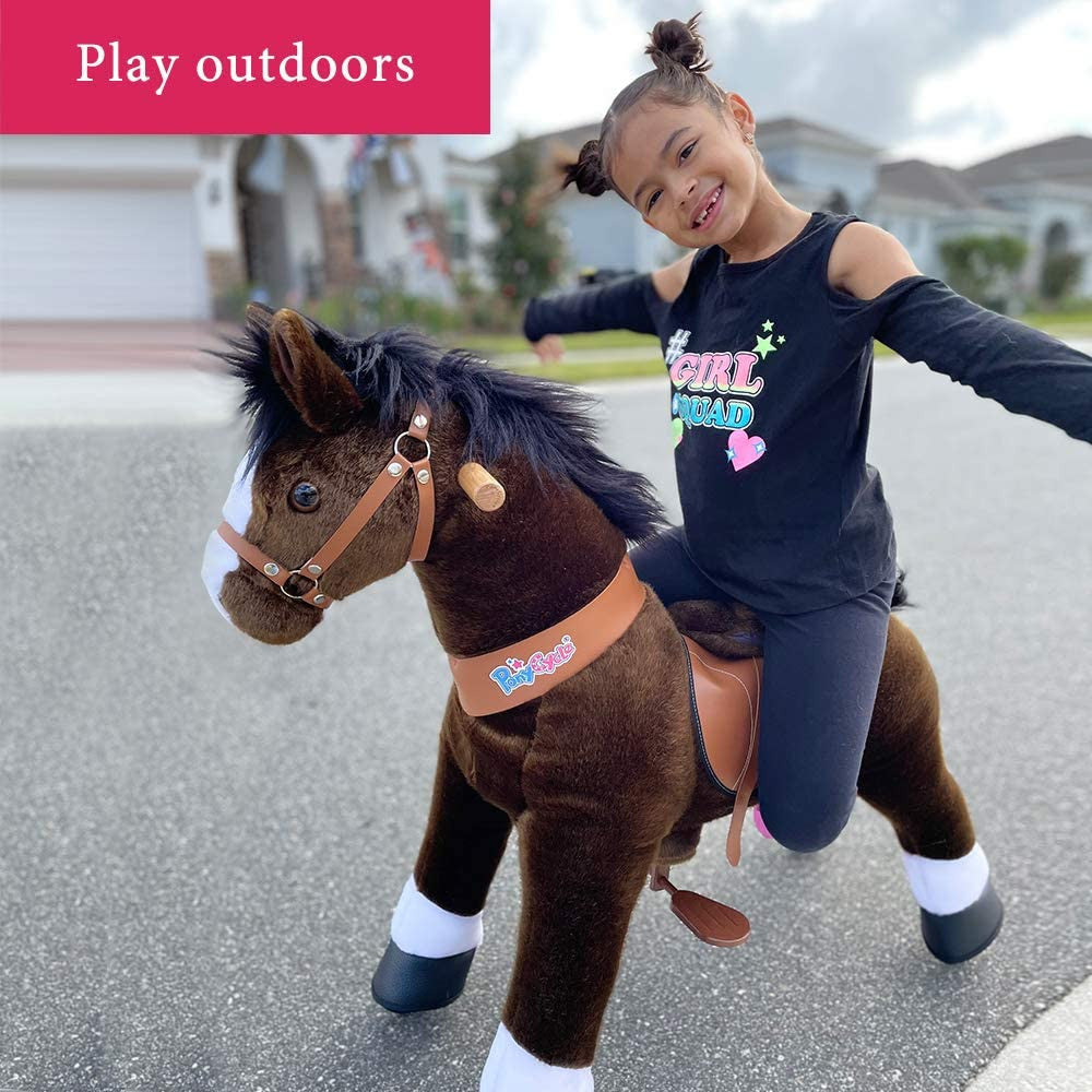 PonyCycle Dark Brown Horse Ride On Toy Walking & Rocking Pony with White Hooves for Kids Ages 4-7 Max Load 88 lbs - Ux421