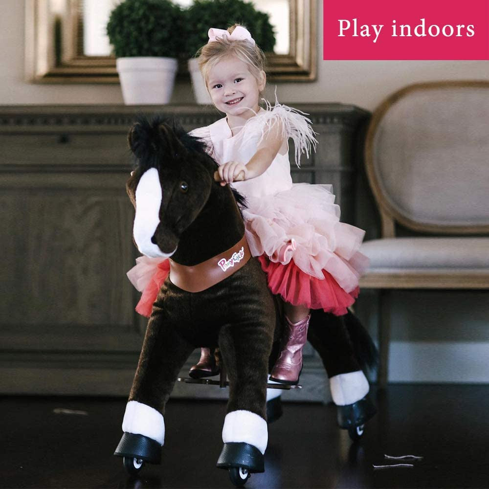 PonyCycle Dark Brown Horse Ride On Toy Walking & Rocking Pony with White Hooves for Kids Ages 4-7 Max Load 88 lbs - Ux421