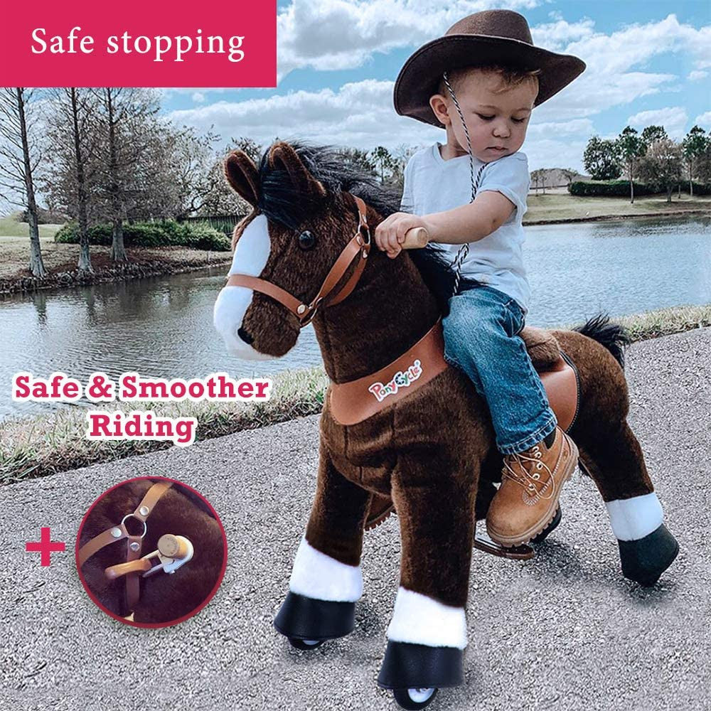PonyCycle Dark Brown Horse Ride On Toy Walking & Rocking Pony with White Hooves for Kids Ages 4-7 Max Load 88 lbs - Ux421