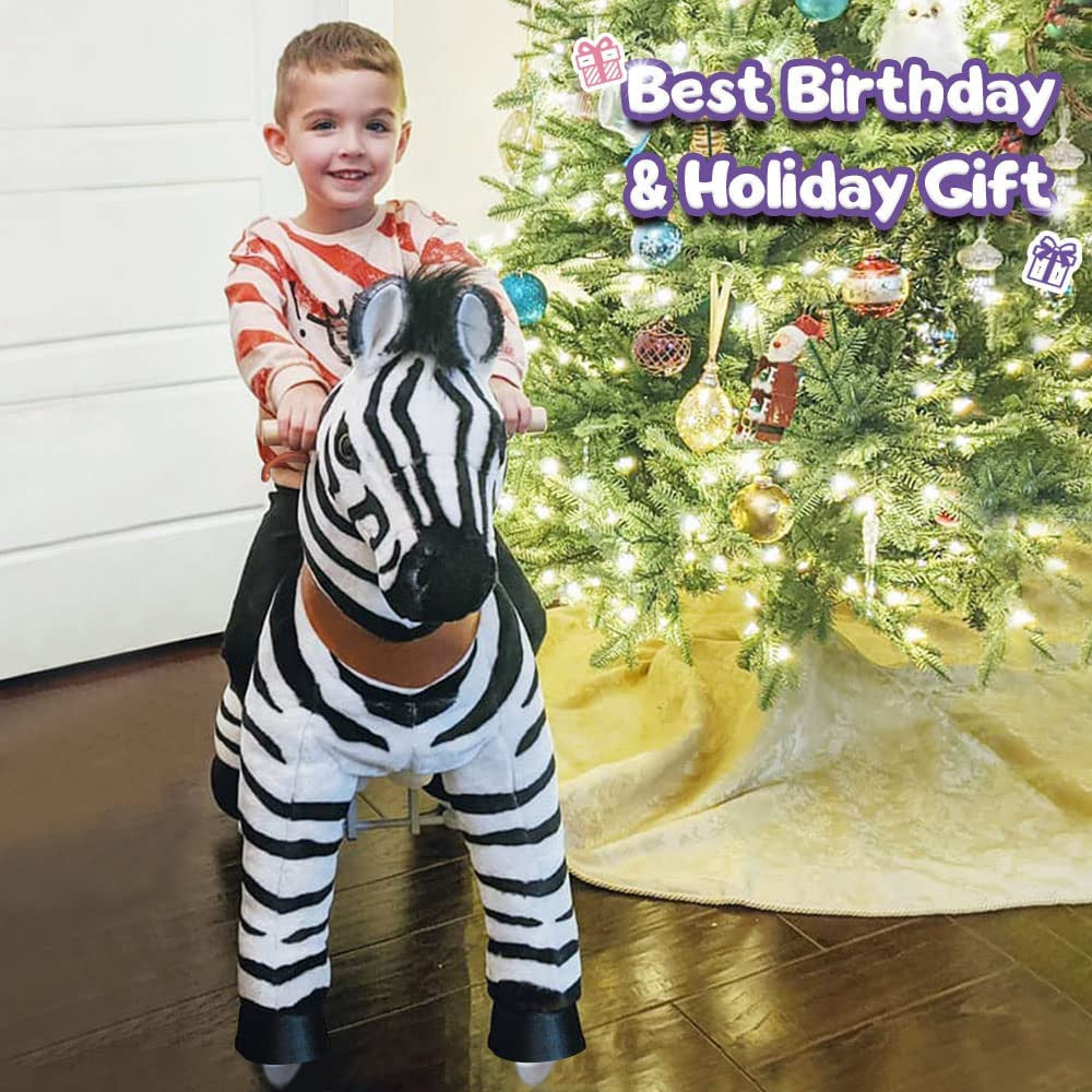 PonyCycle Zebra Ride On Toy Walking Rocking Animal Kids Ages 4 to 7 Max Load 88 Pounds UX468
