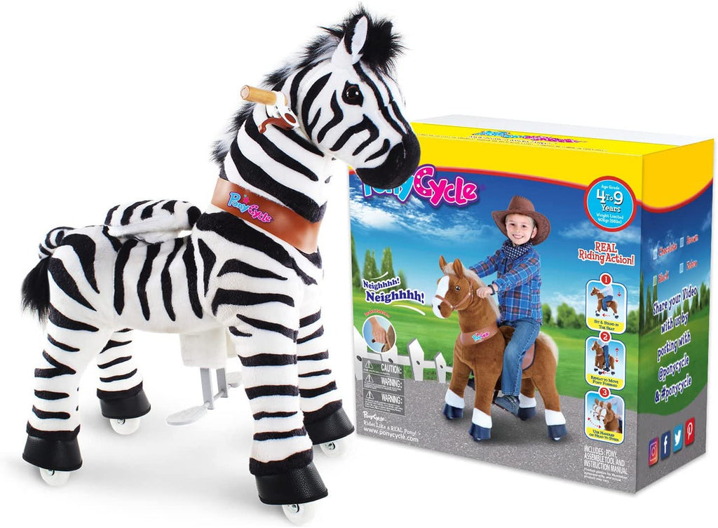 PonyCycle Zebra Ride On Toy Walking Rocking Animal Kids Ages 4 to 7 Max Load 88 Pounds UX468