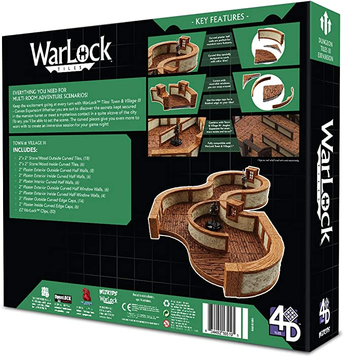 WarLock Tiles: Town & Village III - Curves | Modular Terrain with Curved Designs for Immersive RPG Gaming WZK16519