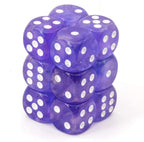 Chessex Borealis 16mm d6 Purple/White Luminary Dice Block (12 dice) (27777)