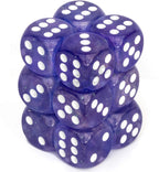 Chessex Borealis 16mm d6 Purple/White Luminary Dice Block (12 dice) (27777)