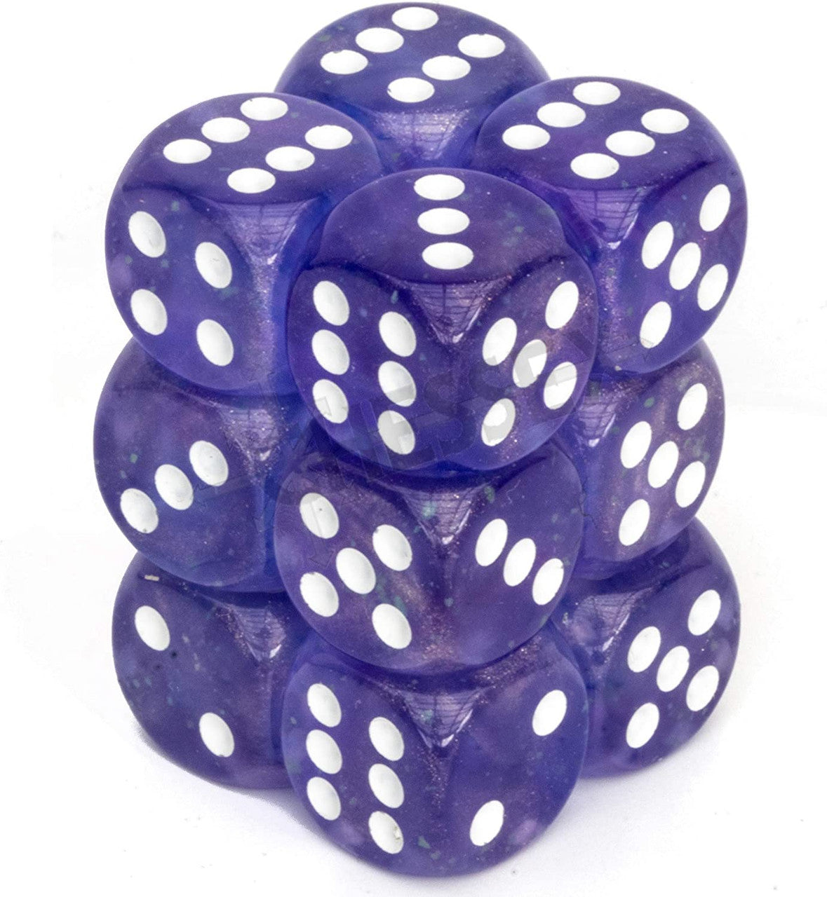 Chessex Borealis 16mm d6 Purple/White Luminary Dice Block (12 dice) (27777)