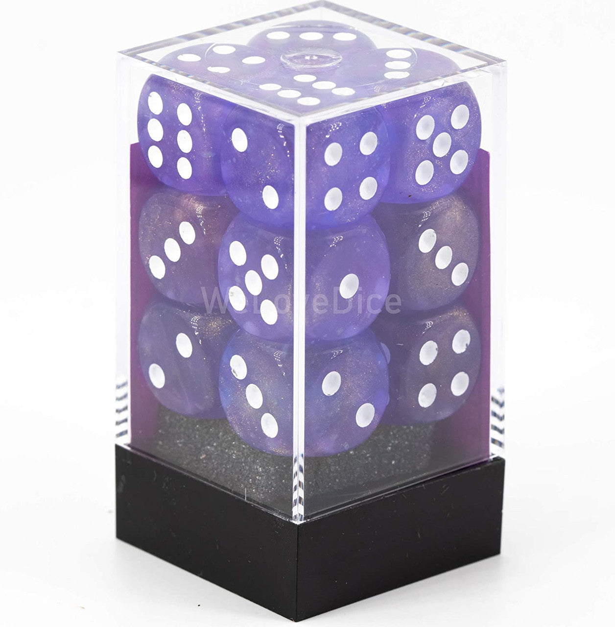 Chessex Borealis 16mm d6 Purple/White Luminary Dice Block (12 dice) (27777)