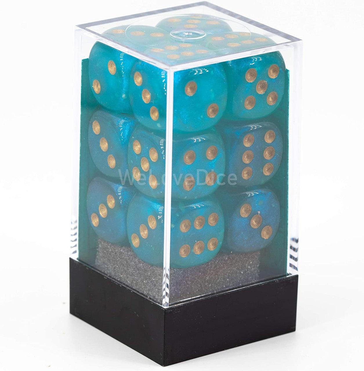 Chessex Borealis 16mm d6 Teal/Gold Luminary Dice Block (12 dice) (27785) - Blue