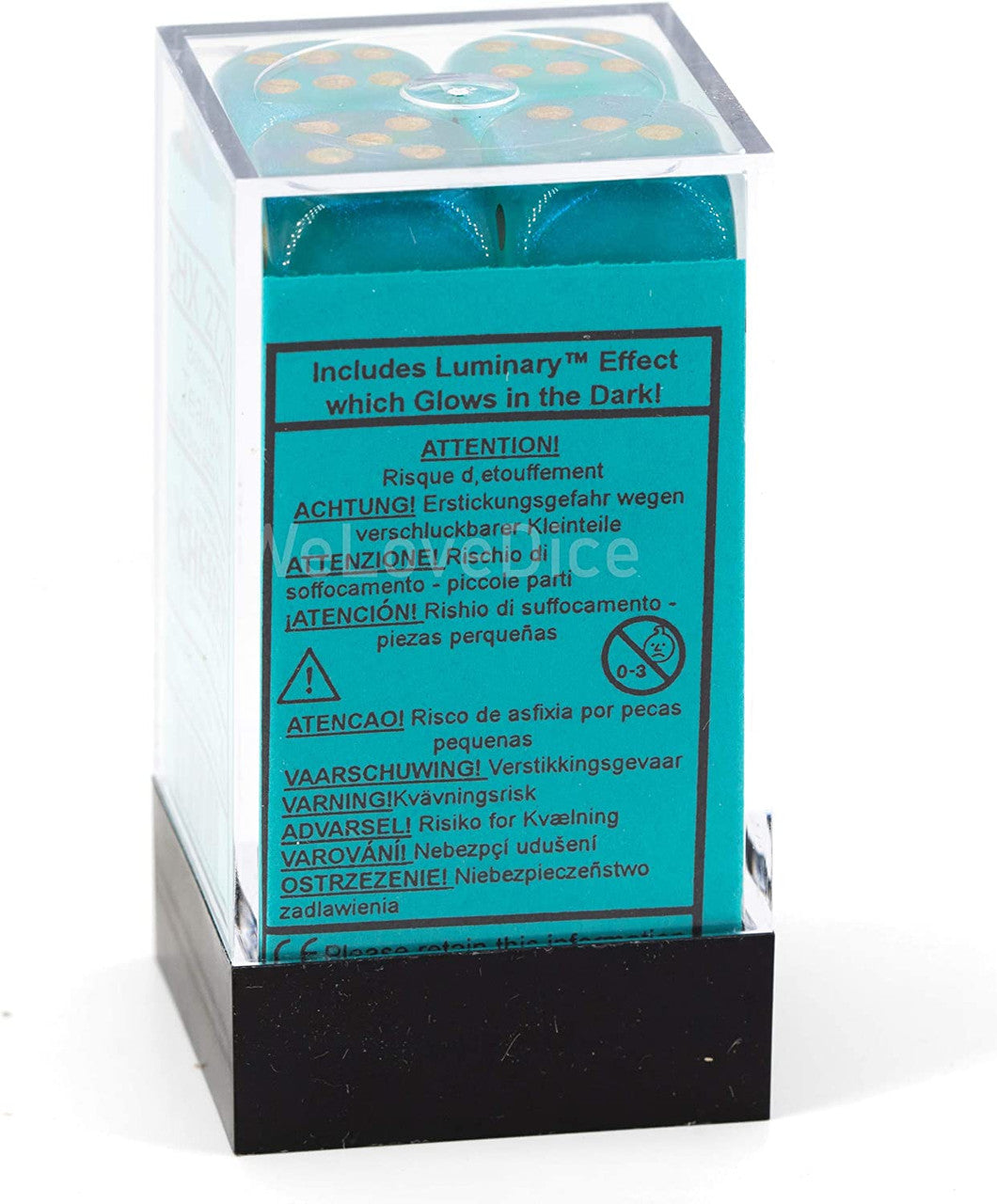 Chessex Borealis 16mm d6 Teal/Gold Luminary Dice Block (12 dice) (27785) - Blue
