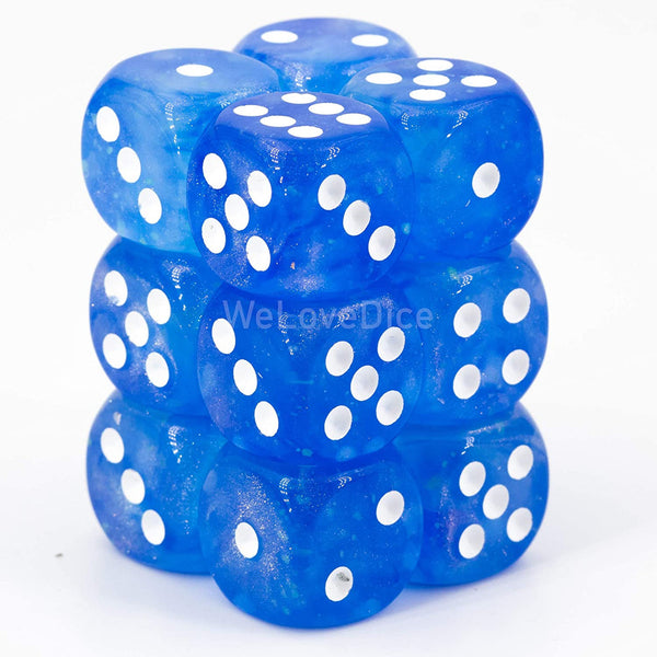 Chessex Borealis 16mm d6 Sky Blue/White Luminary Dice Block (12 dice) (27786)