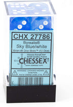 Chessex Borealis 16mm d6 Sky Blue/White Luminary Dice Block (12 dice) (27786)