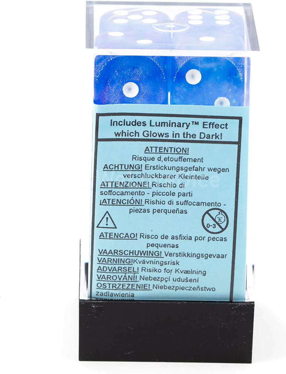 Chessex Borealis 16mm d6 Sky Blue/White Luminary Dice Block (12 dice) (27786)