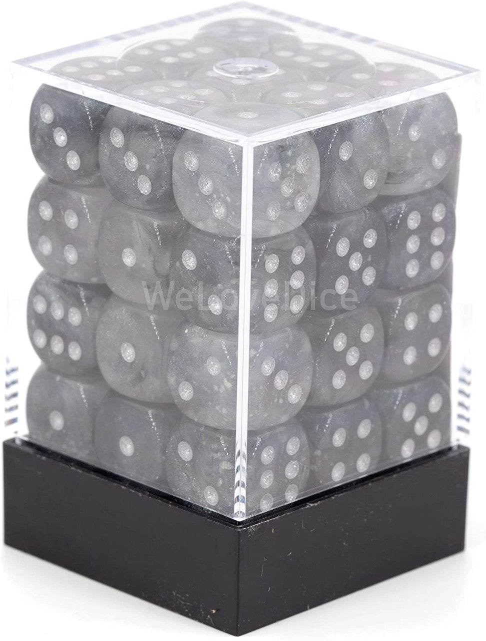 Chessex Borealis 12mm d6 Light Smoke Silver Luminary Dice Block (27978) - 36 Dice CHX27978
