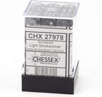 Chessex Borealis 12mm d6 Light Smoke Silver Luminary Dice Block (27978) - 36 Dice CHX27978