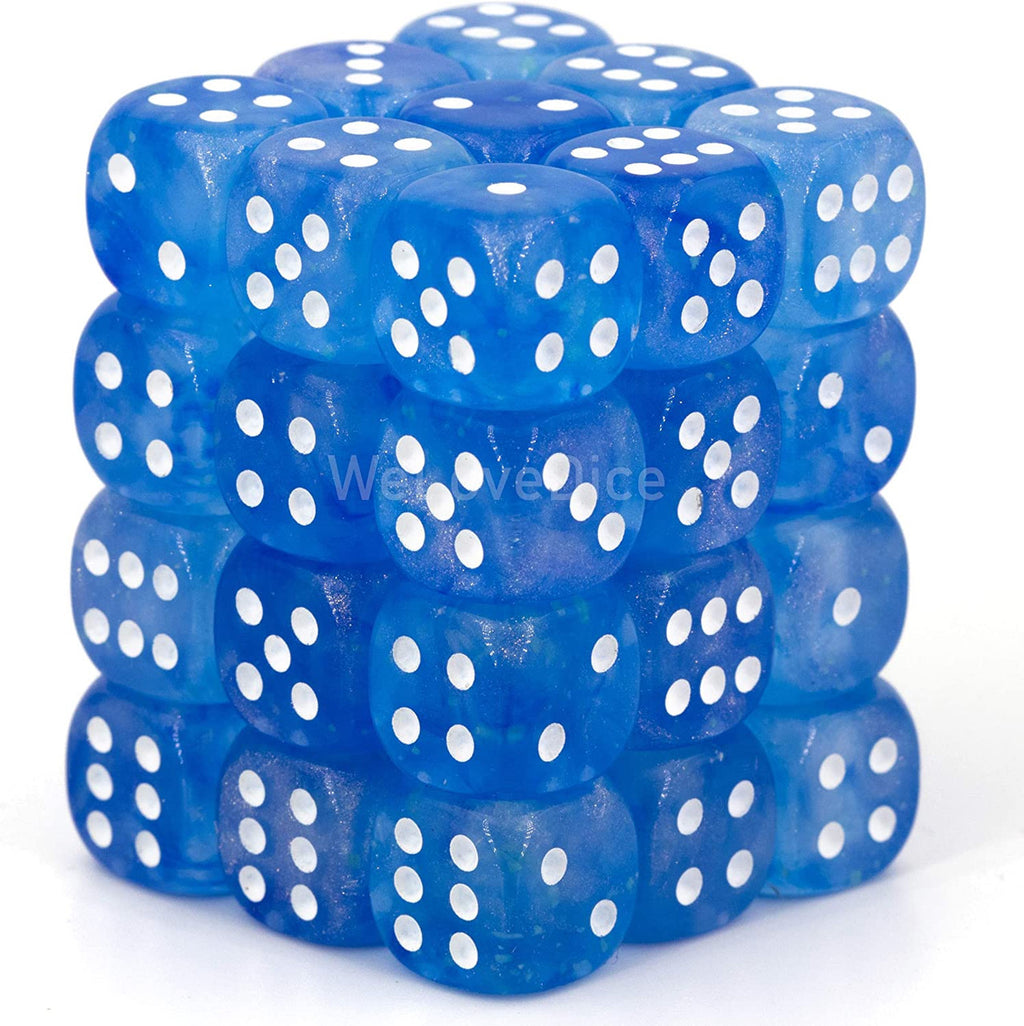 Chessex Borealis 12mm d6 Sky Blue/White Luminary Dice Block (36 dice) (27986) CHX27986