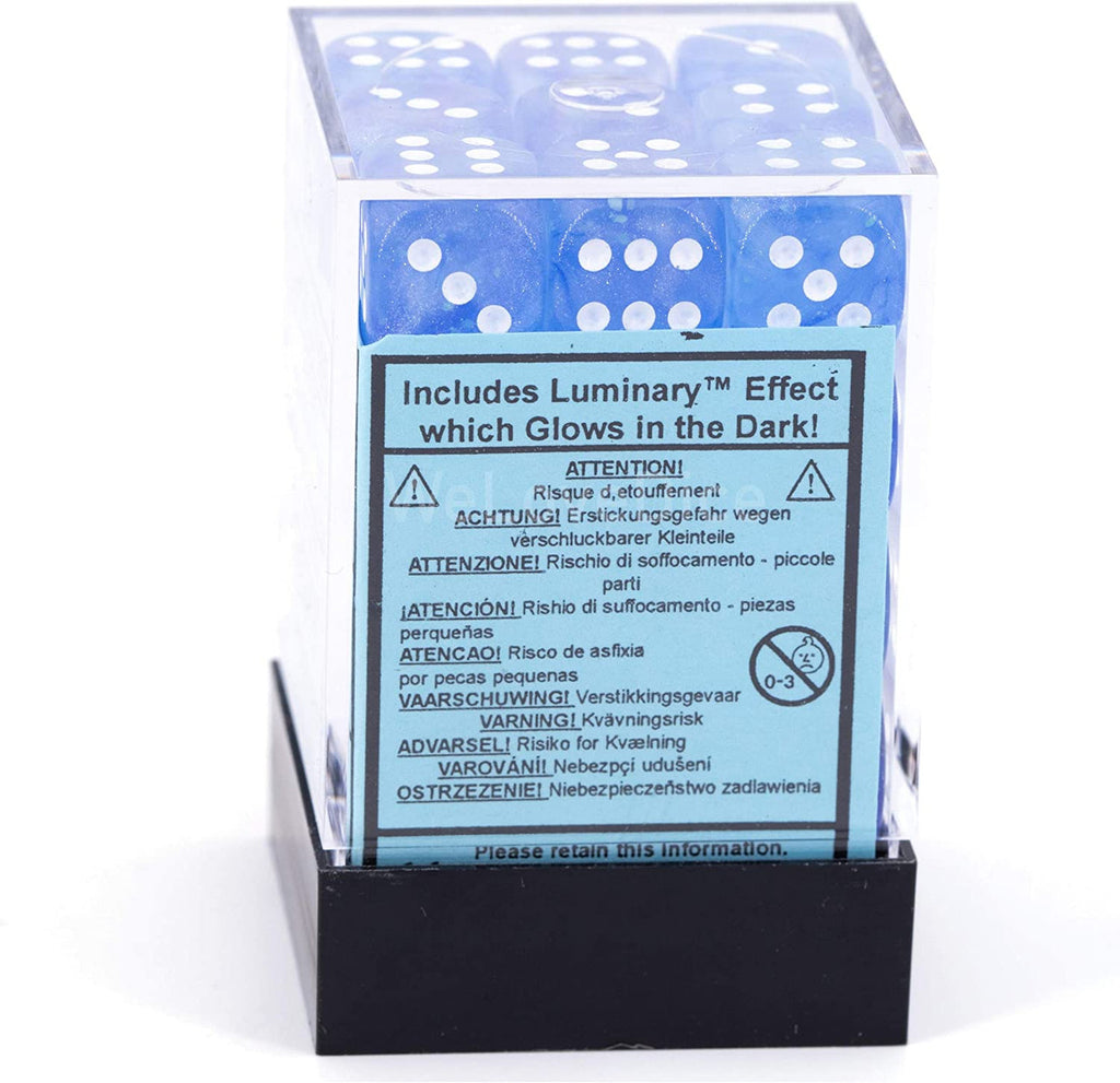 Chessex Borealis 12mm d6 Sky Blue/White Luminary Dice Block (36 dice) (27986) CHX27986