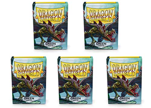 Dragon Shield Sleeves Standard Size Matte Finish Green Color Gaming Card 100 Ct 5 Packs ATM11004K2