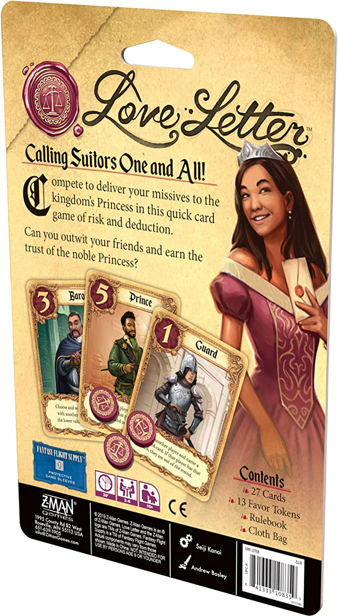Z Man Games Love Letter Card Game Classic Renaissance Strategy Game Deduction and Player Elimination Game for Adults and Kids Ages 10 Plus 2 to 6 Players Average Playtime 20 Minutes ZLL01