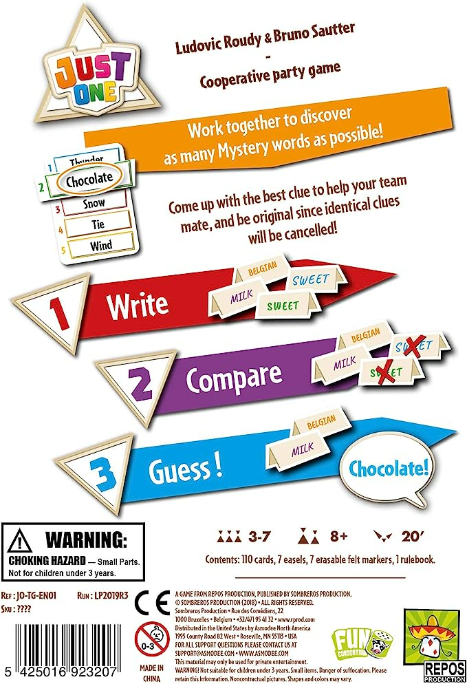 Asmodee Just One Party Game White Box Cooperative Board Game for Adults and Kids Fun Games for Family Game Night Ages 8 and up 3-7 Players Average Playtime 20 Minutes Made by Repos Production JOUS01