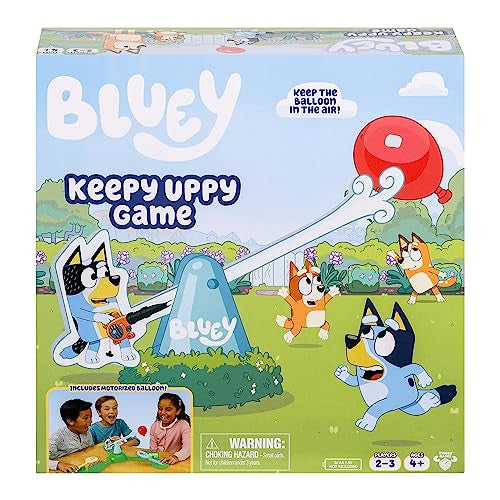 Bluey Keepy Uppy Game Help Bingo and Chilli Keep The Motorized Balloon in The Air with The Character Paddles for 2-3 Players Ages 4+